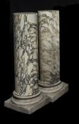 A pair of Breche Violette and white marble mounted columnar pedestals