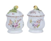 A pair of Chelsea porcelain baluster pomade-pots and covers