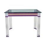 A Perspex and glass topped console table