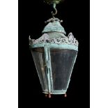 A verdigris patinated bronze and lead hall lantern