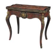 ϒ A Napoleon III ebonised, tortoiseshell 'Boulle' inlaid, and gilt metal mounted card table