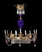 A substantial Baltic cobalt and clear glass and gilt bronze mounted twelve light chandelier in Neocl