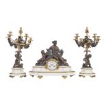 A gilt bronze and spelter clock garniture