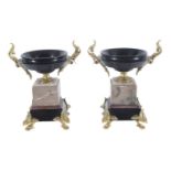 A pair of French gilt metal mounted sample marble tazzas