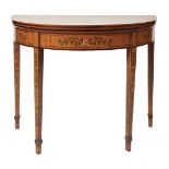 A Sheraton Revival satinwood and polychrome painted card table