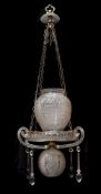 An unusual Edwardian cut and moulded glass pendant light fitment in the manner of Sanctuary lamps