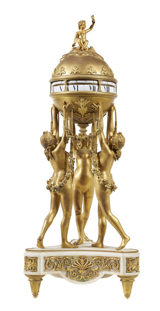 A French gilt bronze globe clock in Louis XVI style