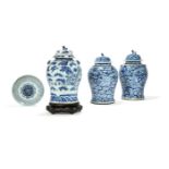 A pair of Chinese blue and white 'Dragon' Jars and Covers, Qing Dynasty, 19th century