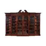 A George III style mahogany double breakfront bookcase