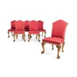 A set of six George II style carved giltwood side chairs, 20th century, in the manner of Giles Grend