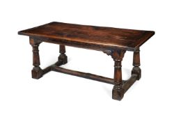 A Charles I style oak refectory table, 20th century