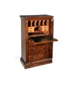 A Victorian burr walnut secretaire Wellington chest, circa 1860