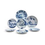 A selection of Chinoiserie English blue and white delft, third quarter 18th century