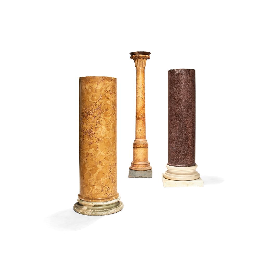 Three various scagliola pedestals, to include; a columnar plinth simulating porphyry, 19th century