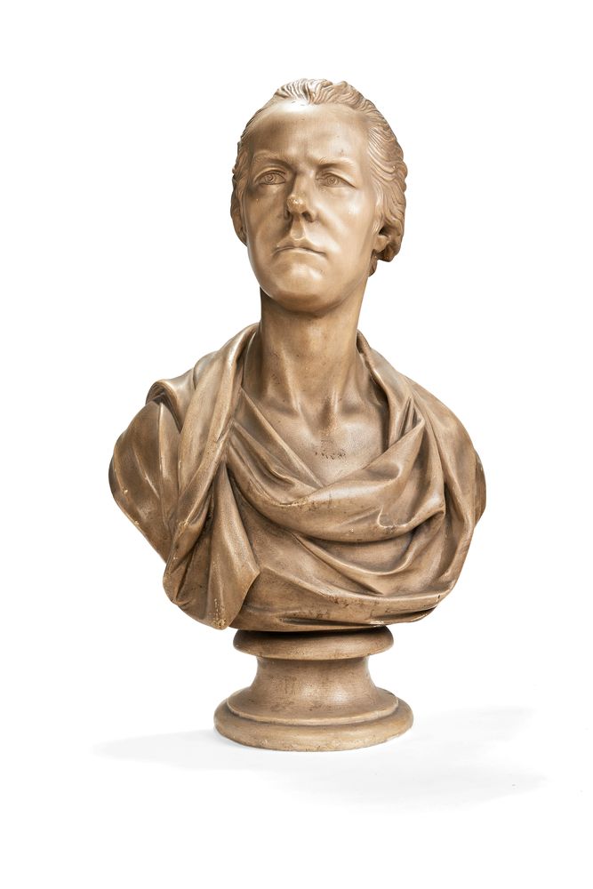 A painted plaster bust of William Pitt the Younger after Joseph Nollekens (British 1737-1823)