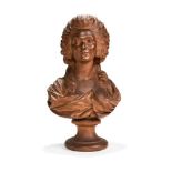AA French sculpted and stained terracotta bust of Madame du Barry in 18th century manner, early 20th