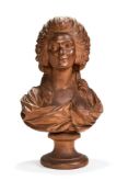 AA French sculpted and stained terracotta bust of Madame du Barry in 18th century manner, early 20th