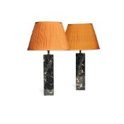 A pair of white and amber veined black marble table lamps, modern