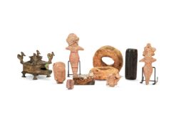 A miscellaneous group of objects, including two Pre-Columbian terracotta figures