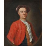 Circle of William Aikman (Scottish 1682-1731) Portrait of a gentleman, half length, in a red coat