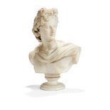 An Italian sculpted white marble bust of Apollo Belvedere, 19th century
