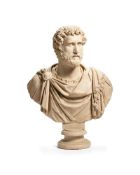 A large and impressive simulated marble bust of Emperor Hadrian, late 20th century