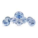 A selection of Chinoiserie English blue and white delft, third quarter 18th century