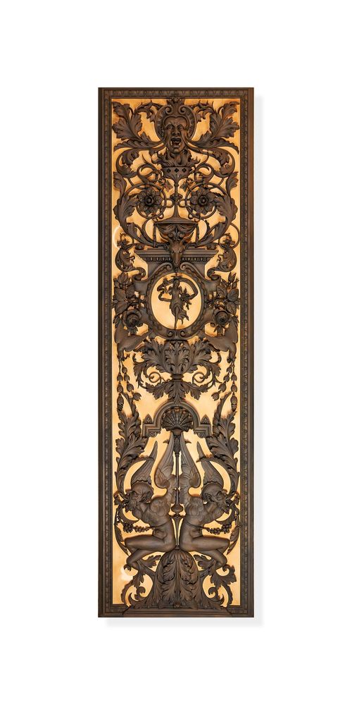 A pair of carved bronzed wood panels by Anton Leone Bulletti, Florence, dated 1864 - Image 2 of 2