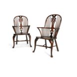 A pair of George III style ash, elm and oak Windsor armchairs