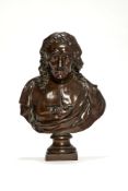 A patinated bronze bust of John Milton after John Cheere (1709-1787), cast by Ferdinand Barbedienne,