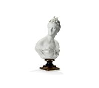 A French biscuit porcelain Sevres-style bust of Diana the Huntress after Jean-Antoine Houdon (1741-1