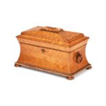 A George IV or William IV birds eye maple veneered tea caddy, circa 1830