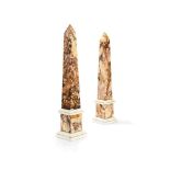 A pair of Breccia di Sciro and white marble obelisks, 20th century