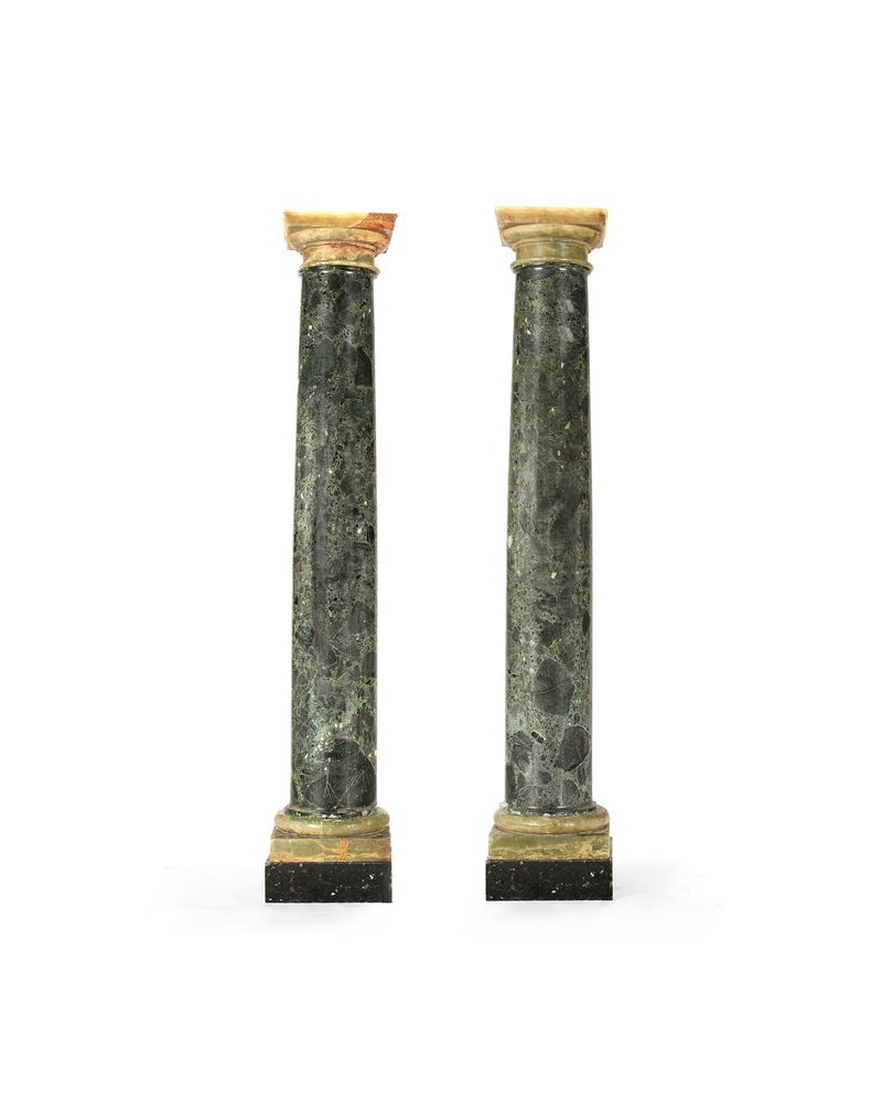 A pair of Italian or French verde antico columnar pedestals, first half 19th century