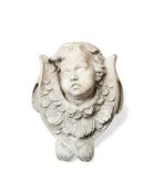 A sculpted white marble bust of a putto, 18th century