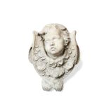A sculpted white marble bust of a putto, 18th century