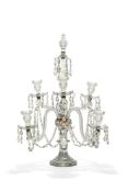 An English cut glass six-branch candelabrum, 19th century and later