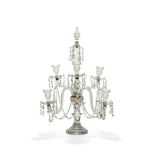 An English cut glass six-branch candelabrum, 19th century and later