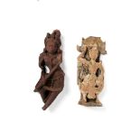 A red stone fragment depicting a female musician, Madhya Pradesh, 10th/11th centuryand a Burmese car