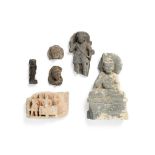 A Gandhara grey schist frieze fragment depicting Buddha, and other items