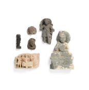 A Gandhara grey schist frieze fragment depicting Buddha, and other items