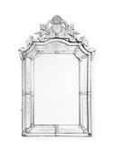 A Venetian etched and bevelled glass wall mirror, early 20th century