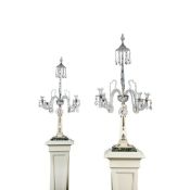 A pair of substantial marble mounted and cut glass four light lustre candelabra, late 18th century a