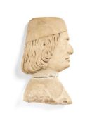 An Italian sculpted white marble portrait relief of a gentleman in the manner of Sperandio Savelli (