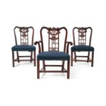 A set of three George III style carved mahogany chairs, late 19th century