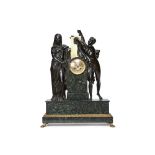 A French Empire gilt and patinated bronze figural mantel clock, unsigned, early 19th century