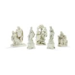 Five various Staffordshire pearlware figures and groups of Wood Family type, circa 1790
