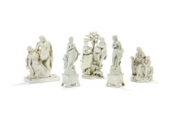 Five various Staffordshire pearlware figures and groups of Wood Family type, circa 1790