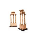 A pair of large Italian marmo giallo Grand Tour souvenir models of Temple of Castor and Pollux and t