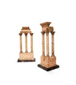 A pair of large Italian marmo giallo Grand Tour souvenir models of Temple of Castor and Pollux and t